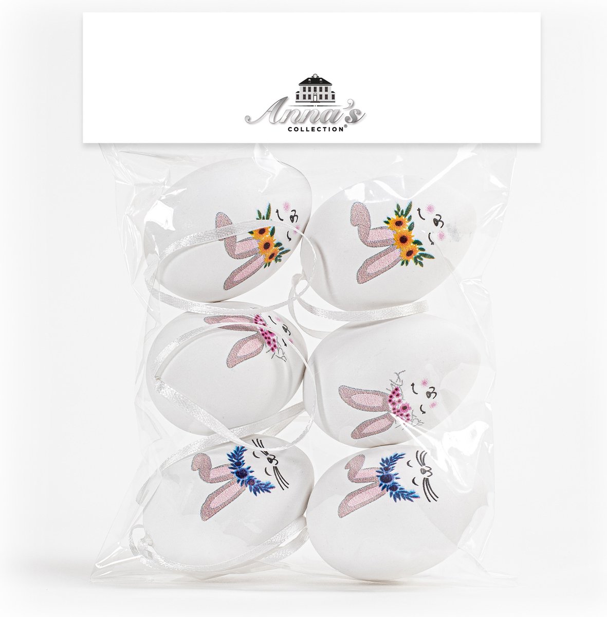 Annas Collection Paaseieren met haasjes - 6x - kunststof - 6 cm - paasdecoratie